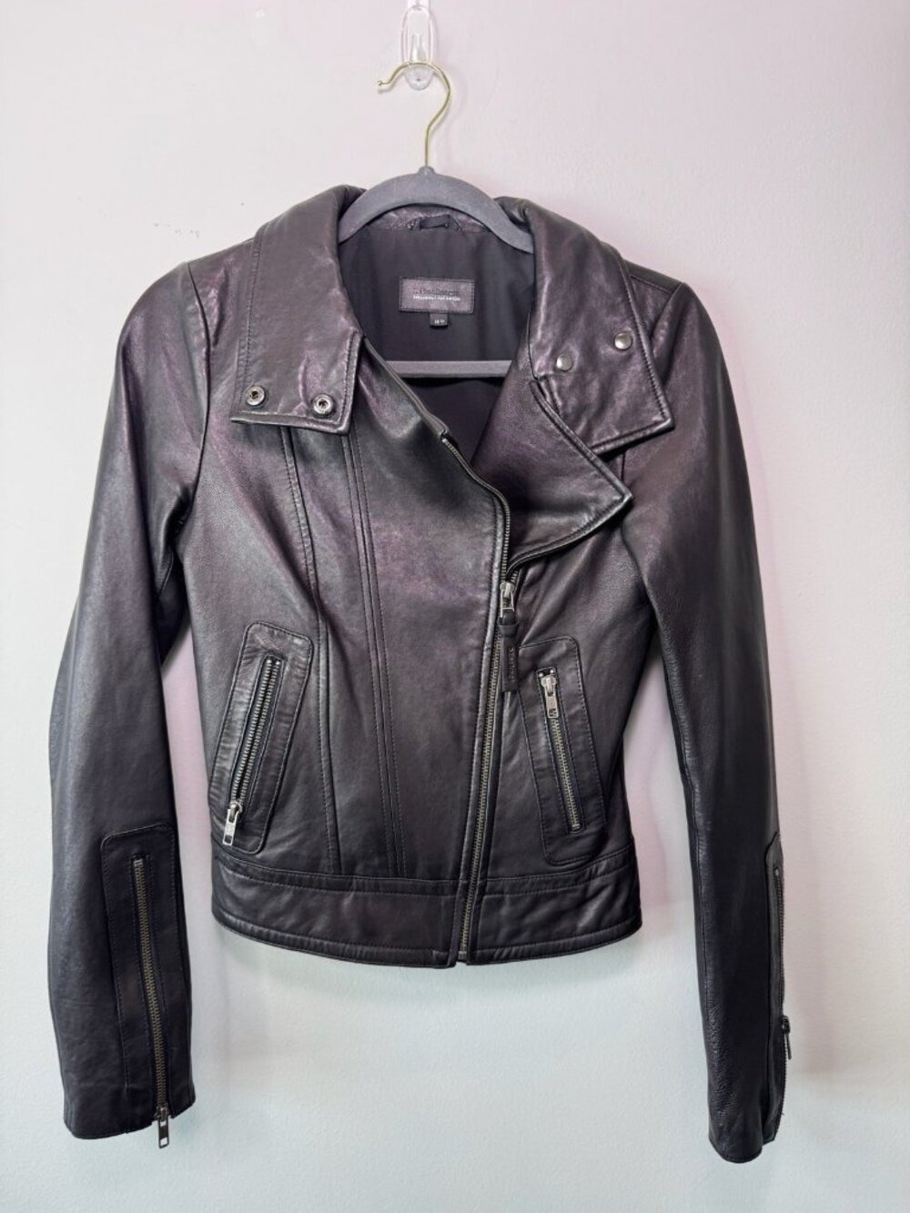 Mackage X Aritzia Black Lamb Leather Biker Moto Jacket XS Buttery Soft EUC